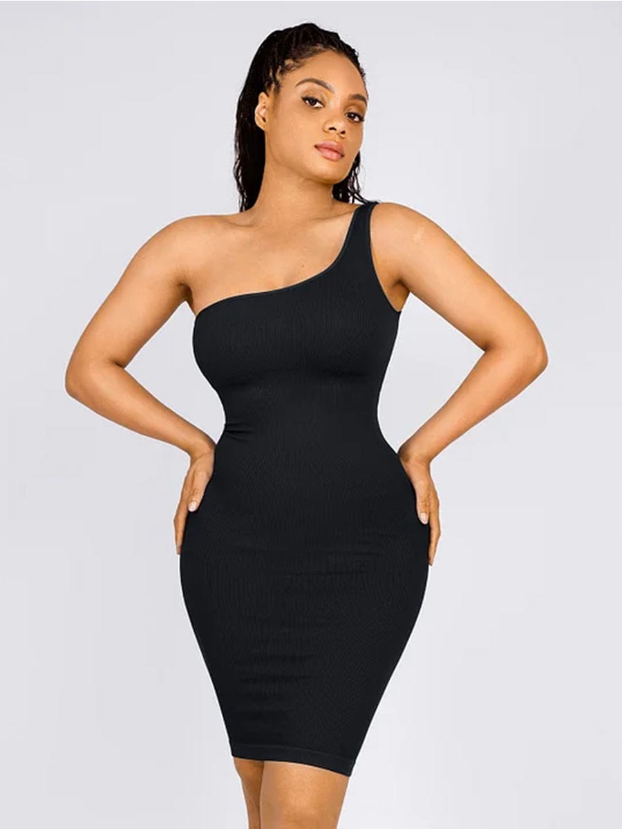 Seamless one-shoulder waist shaper dress