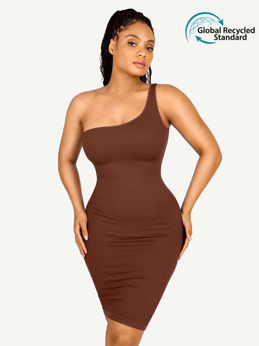 Seamless one-shoulder waist shaper dress