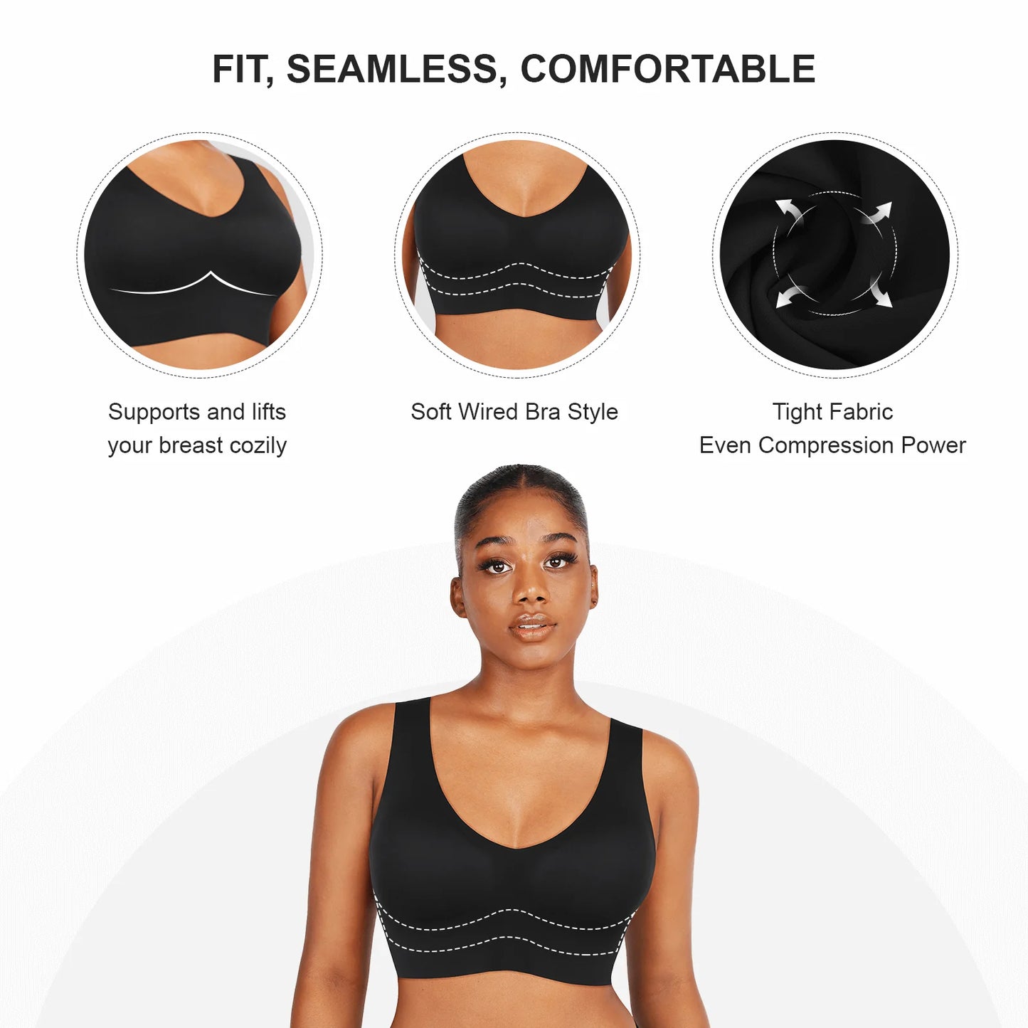 Fitted V-Neck Seamless Back Compression Bra