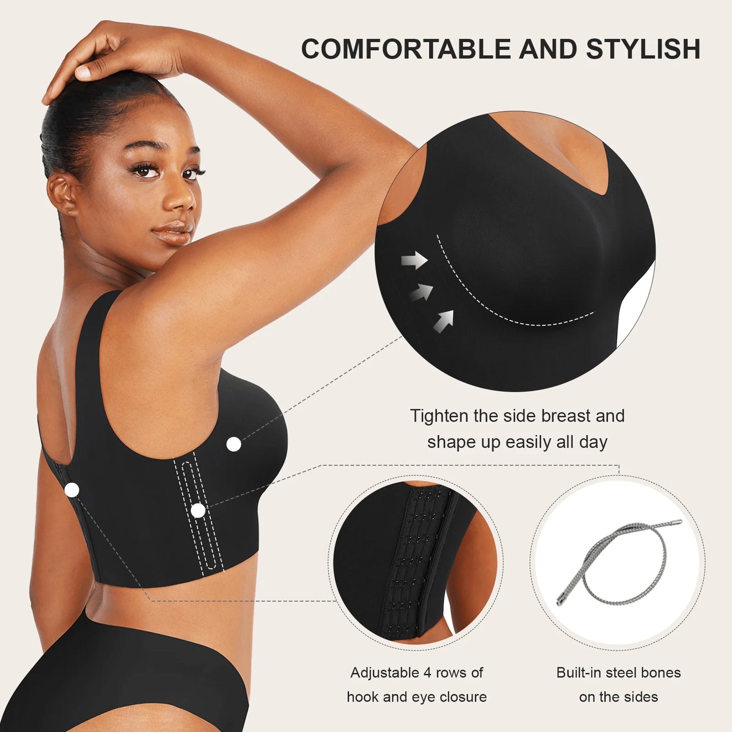 Fitted V-Neck Seamless Back Compression Bra