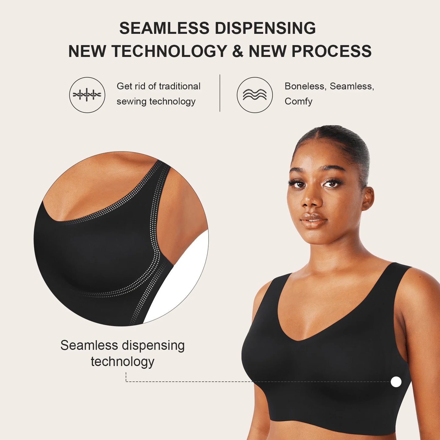 Fitted V-Neck Seamless Back Compression Bra